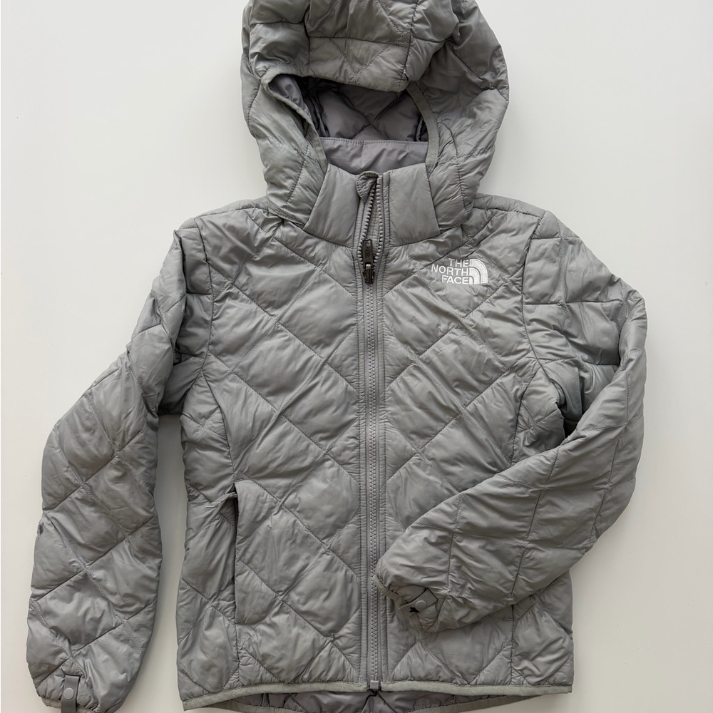 The North Face Teen Girls Quilted Hooded Puffer Jacket - Light Gray